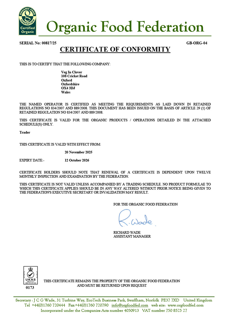 Organic Food Fed Certificate 2025 extension