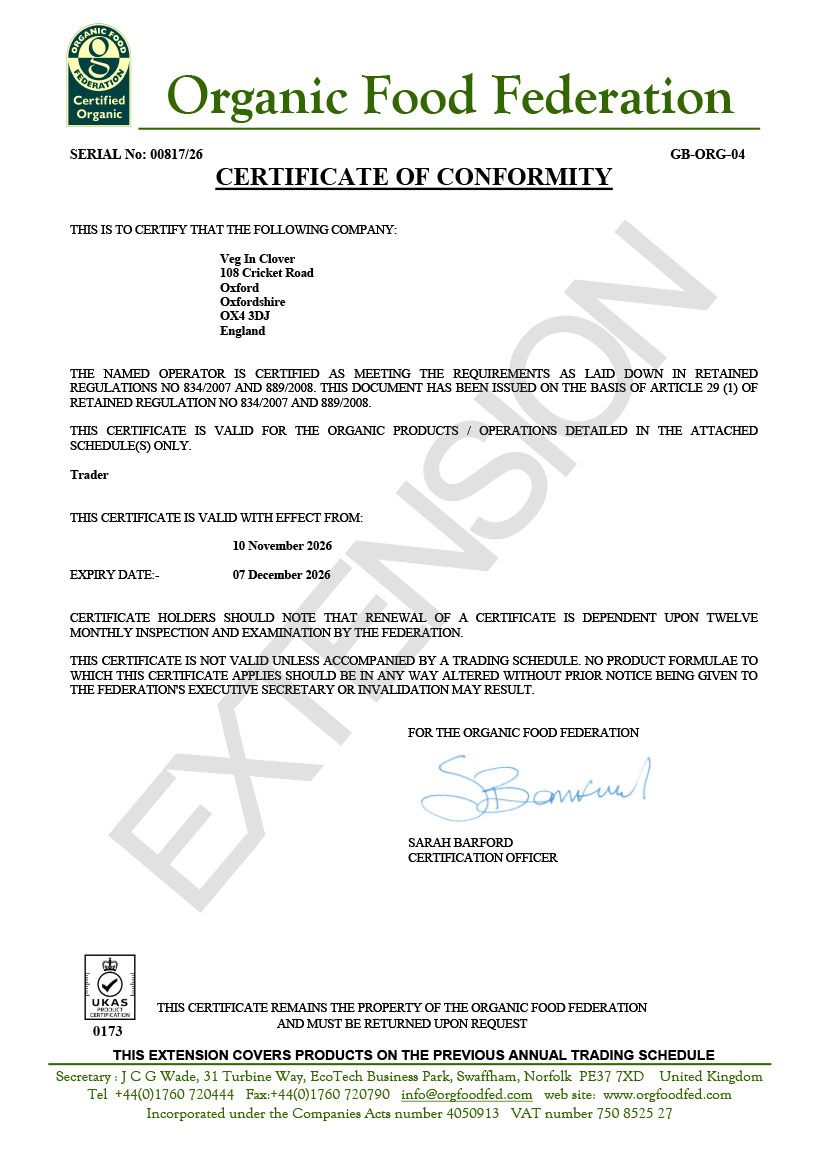Organic Food Fed Certificate 2026 extension